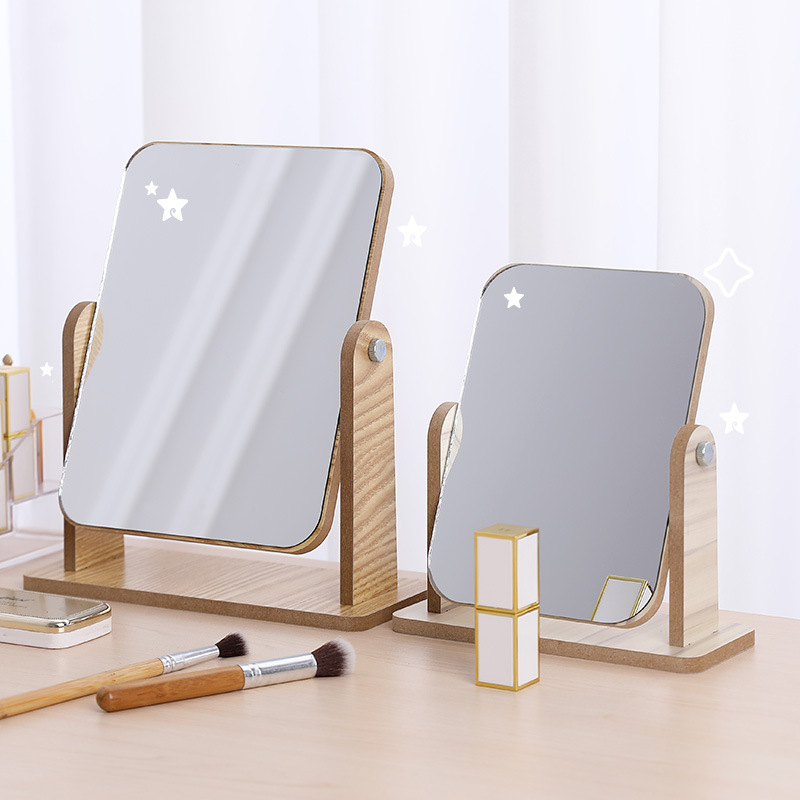 HD Double-Sided Rotating Makeup Mirror Desktop Colorful Dressing Mirror Folding Bamboo Allegro Portable Large Square Princess Mirror