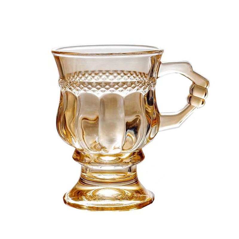 Simple Retro Embossed European Style Water Cup Glass Hand Gift Amber Creative Ins Glass Cup Coffee Cup