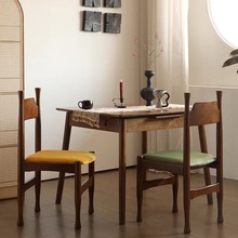 北欧软包冲冠椅法式复古餐椅中古实木靠背椅客厅家用轻奢简约椅子