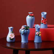 陶瓷创意手工捏花花瓶水培干花花器新中式清美家居摆件厂家直销