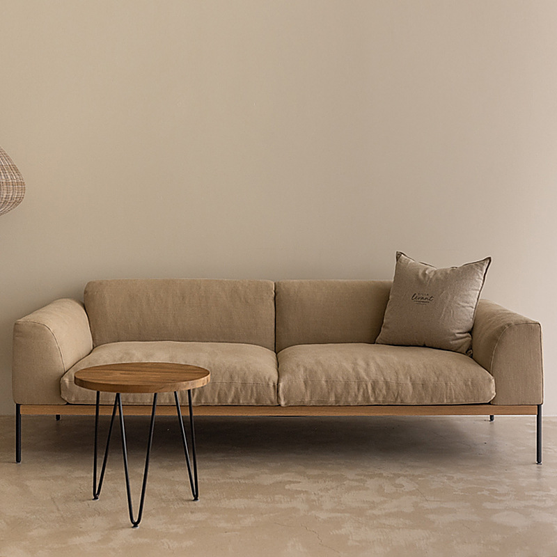 北欧日式亚麻布艺沙发三人位直排实木侘寂风沙发组合客厅小户型