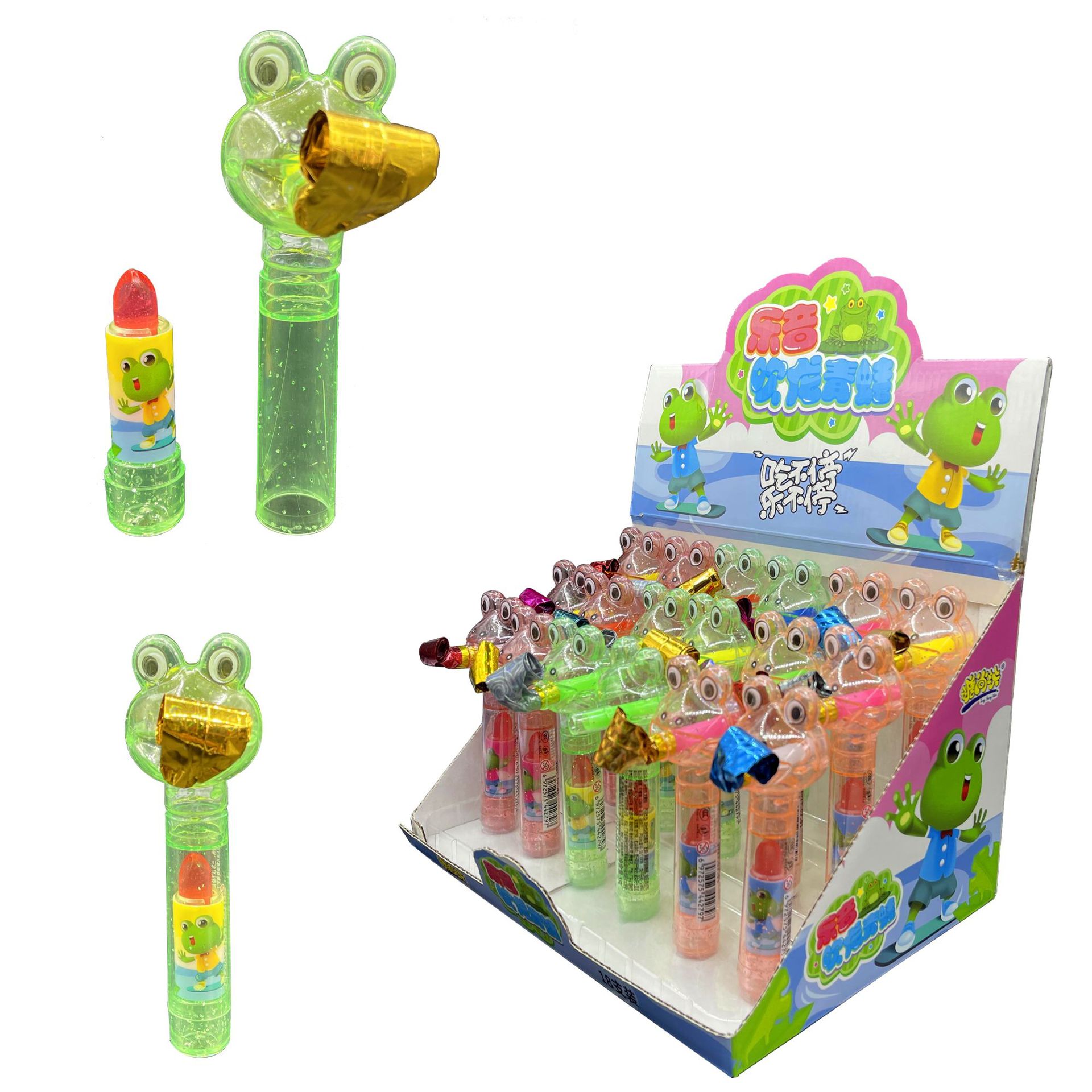 抖音同款青蛙吐舌头玩具内含口红糖活跃气氛吹龙青蛙趣味糖玩批发