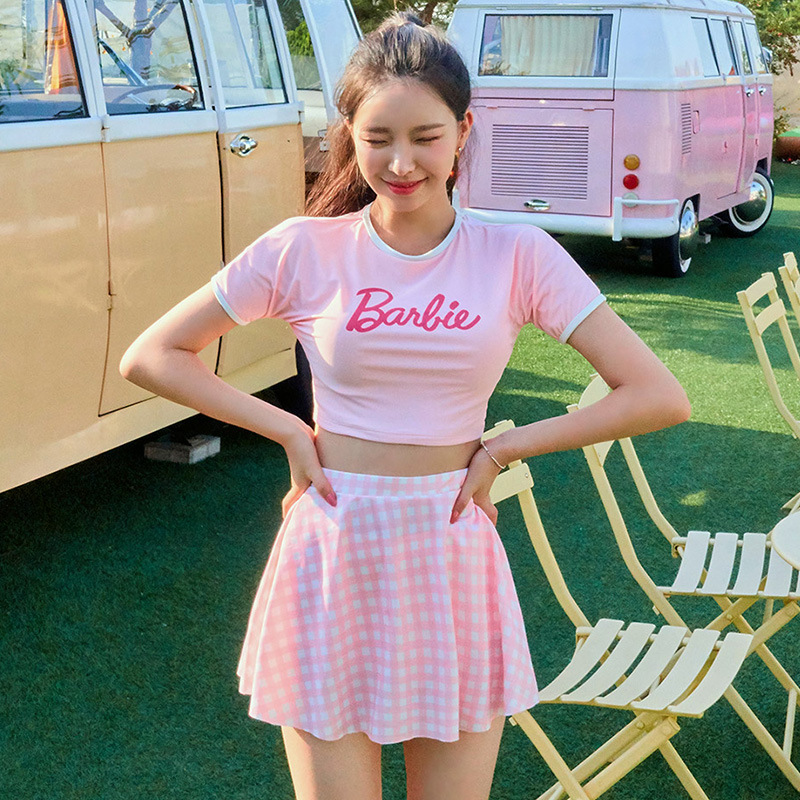 源头工厂2021新款三件套泳衣女 日韩少女可爱高腰显瘦遮肚bikini