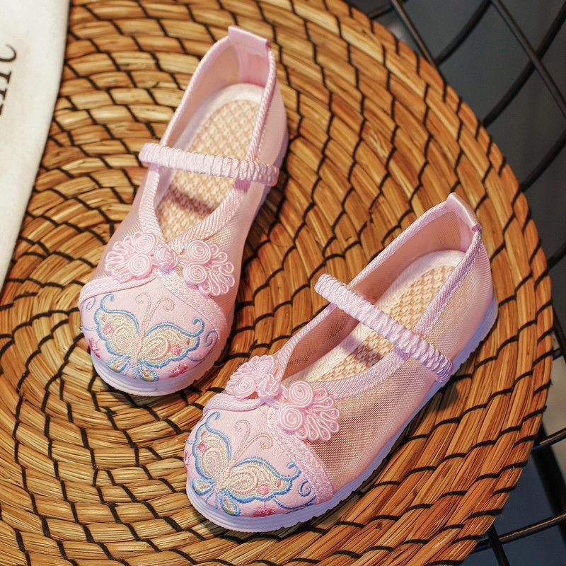 Children's Shoes Children's Breathable Mesh Shoes Summer Sandals Archaistic Ancient Costume the Han-Style Clothing Shoes Girls' Embroidered Shoes Embroidered Cheongsam Shoes