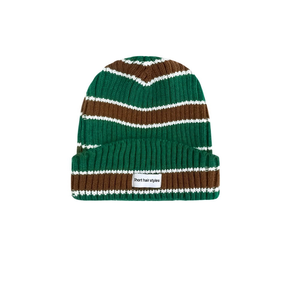 Zhao Lusi Same Striped Woolen Cap Women's Autumn and Winter Students Warm-Keeping All-Matching Internet Celebrity Same Style Knitted Cold Cap Men