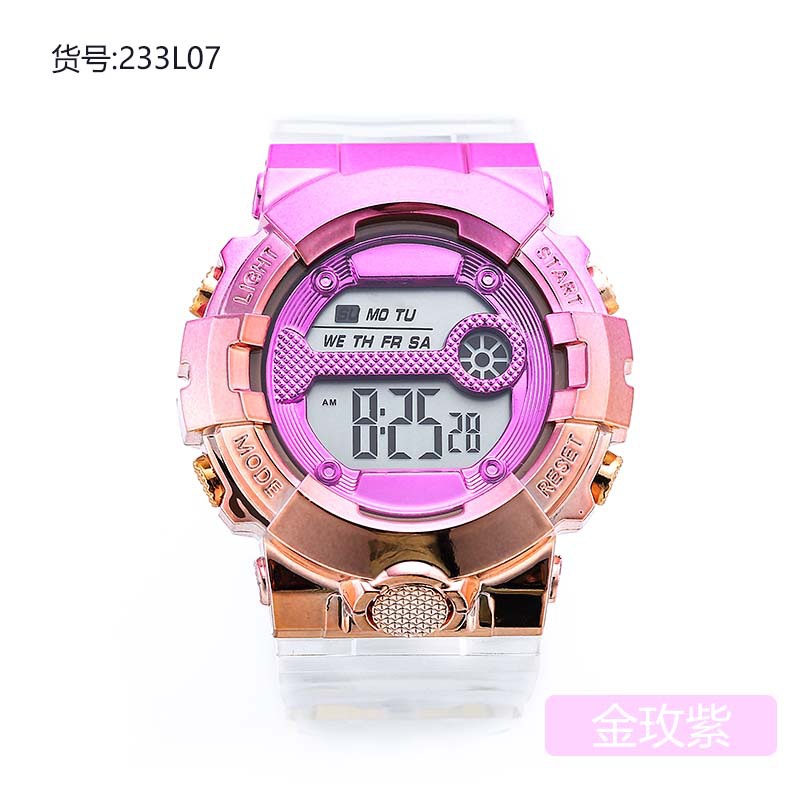 New Electroplated Rainbow Color Electronic Watch Metal Color Changing Watch Ornament Campus Student Sports Style Multifunctional Watch