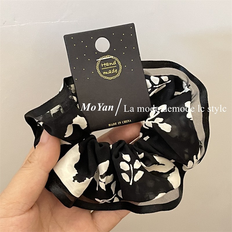 Retro Printed Bow Ink Skirt Hair Band Hair Rope Women's High-Grade Gentle Elegant Hair Rope 2023 New