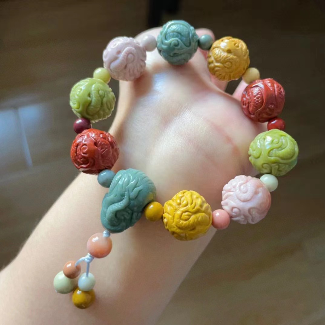 15mm天然阿拉善玛瑙彩玉龙珠手链精工雕刻治愈系生日礼物-阿里巴巴