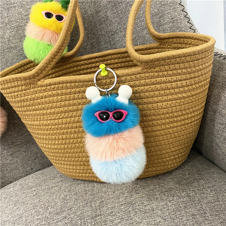 New Cute Caterpillar Keychain Cartoon Plush Doll Bag Package Pendant Creative Car Key Chain Small Gift