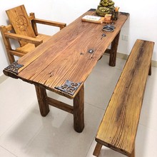 老榆木家具门板桌复古怀旧风化吧台桌户外茶桌茶台桌自然纹理桌子