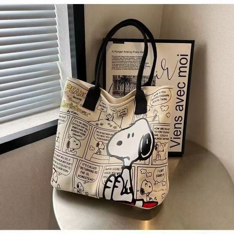 史努比卡通帆布包女大容量单肩托特包新款手提包