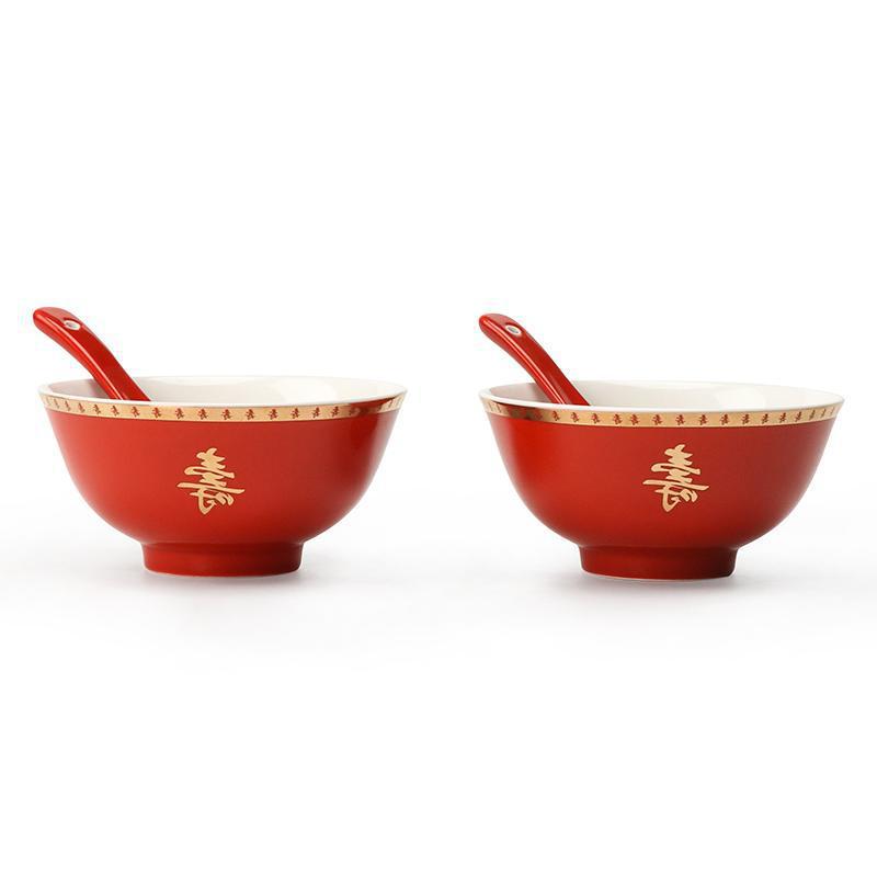 景德镇寿碗餐具碗勺套装老人生日礼物礼盒装高脚碗寿宴回礼寿碗