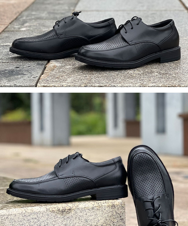 春秋商务正装黑皮鞋城市男单皮鞋公务员面试皮鞋网眼透气低帮皮鞋