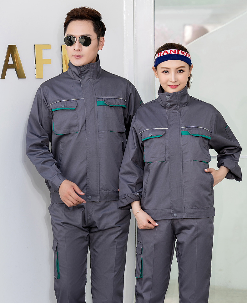 春秋长袖涤棉立体口袋工作服套装 工厂车间耐磨劳保服男工衣厂服