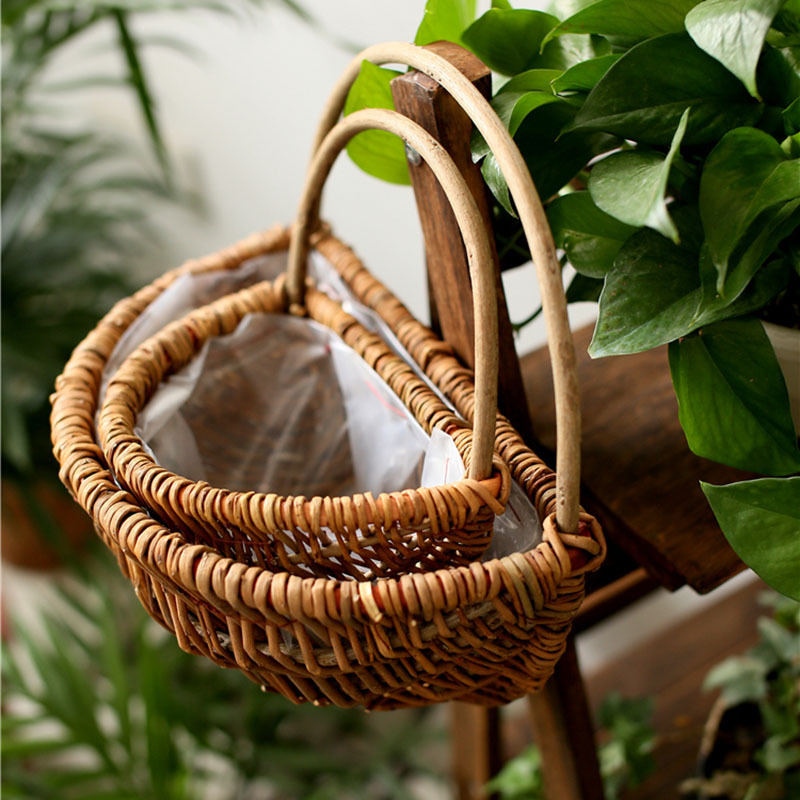 壁挂花篮装饰挂花盆墙壁挂竹编藤编悬挂壁挂式藤编花盆草编花盆批