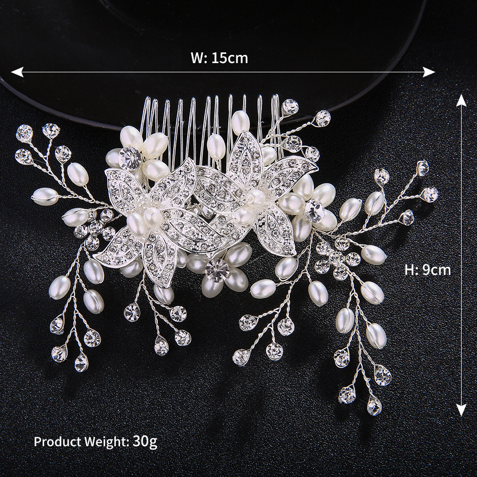 Korean Style Mori Style Bride Ornament Alloy Pearl Handmade Hair Comb Luxury Diamond Set Photography Shape Updo Hair Accessories