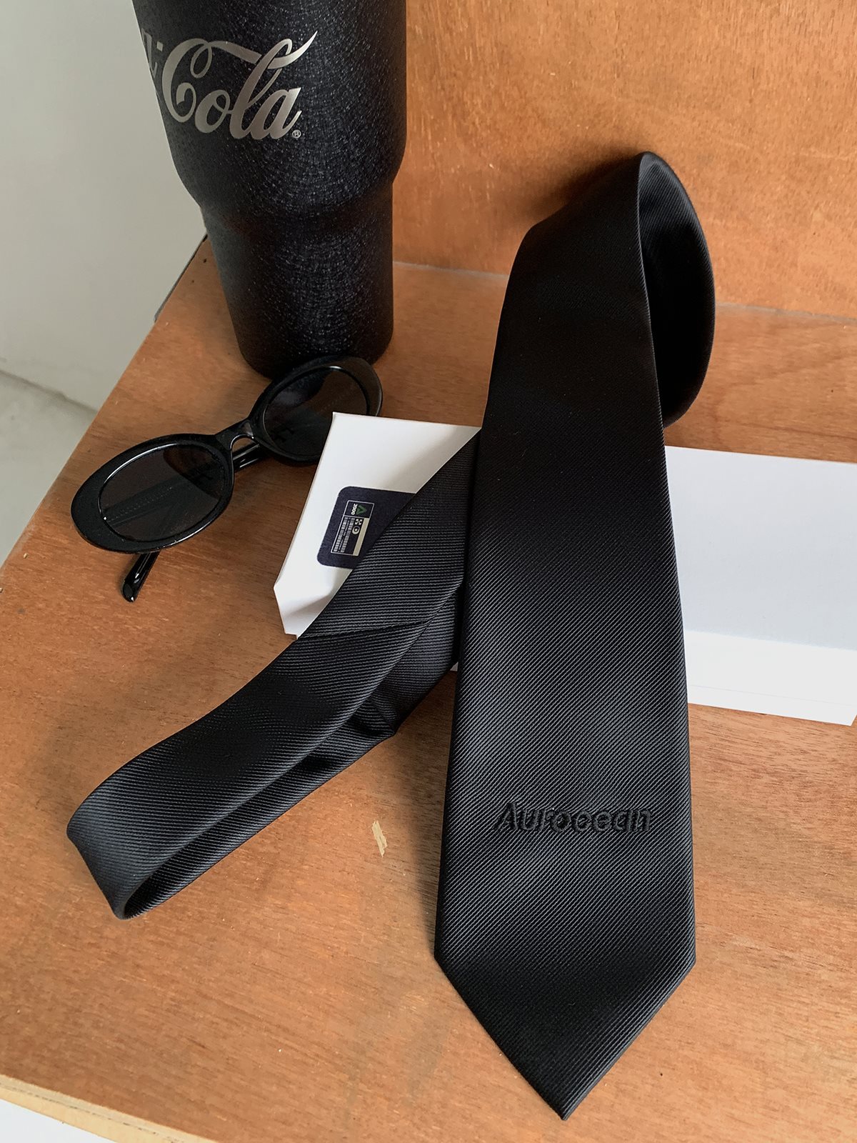 aurocean 黑色领带 学院风复古少年感纯色刺绣哑光高品质男生礼物