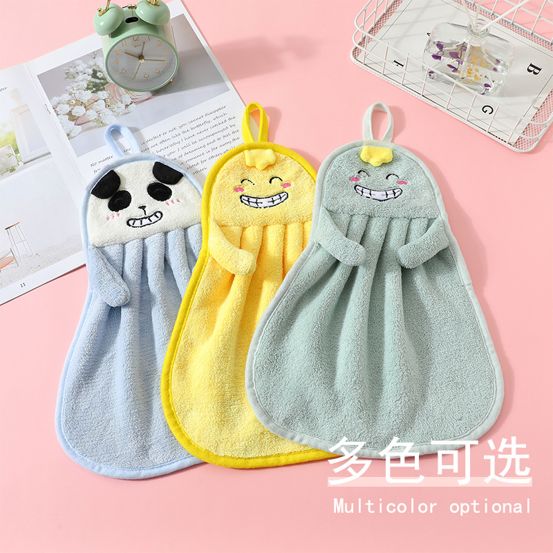 Coral Fleece Hand Towel Kitchen Bathroom Hand Washing Hand Cleaning Cloth Cute Child Absorbent Hanging Hand Towel