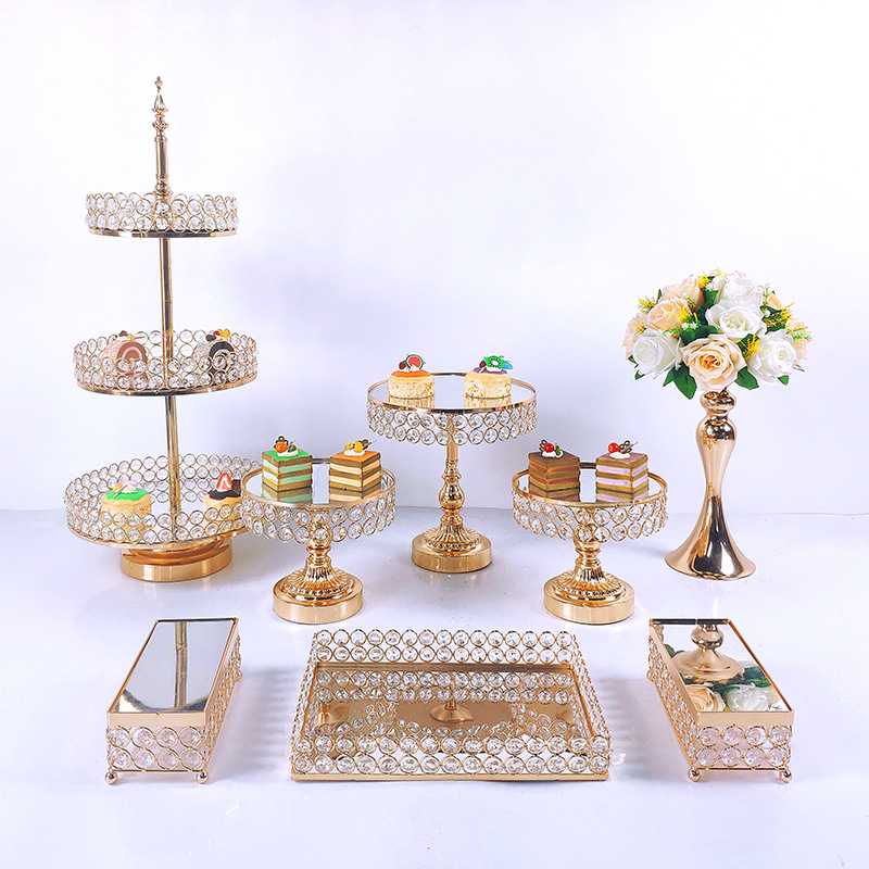 European-Style Crystal Cake Stand Metal Iron Cake Plate Western Point Tray Wedding Props Decoration Decoration Electroplating Gold