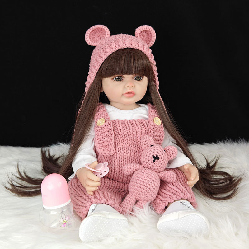 Factory Direct Sales Simulation Vinyl Reborn Doll Big Eyes Long Hair 55cm Can Take a Bath to Accompany Play House One Piece Dropshipping