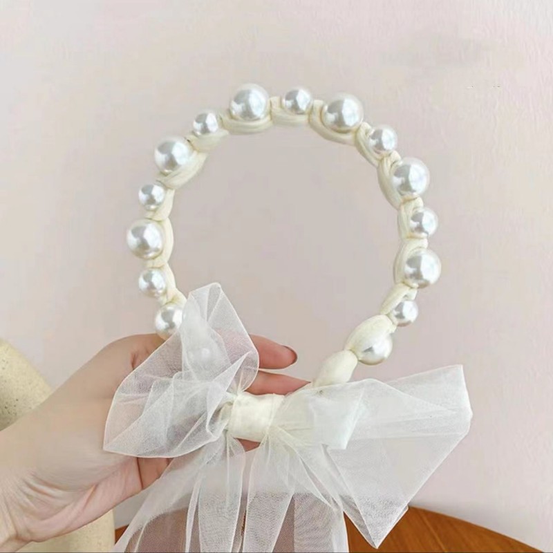 High-Grade Pearl Headband Light Luxury Internet Celebrity Elegant Hair Accessories Streamer Hair Tie Rope Pearl Headband in Stock Wholesale