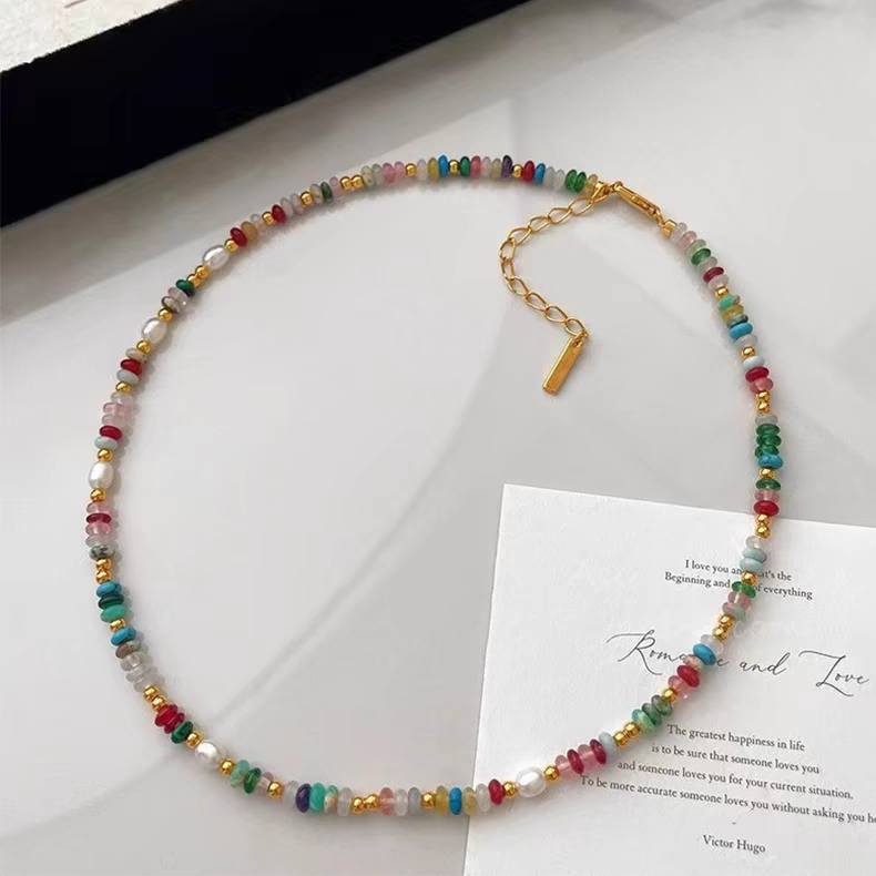 2024新款珍珠项链女夏季彩色串珠颈链气质百搭锁骨链工厂批发