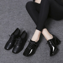 女鞋2023春季新款高跟气质单鞋黑色粗跟系带深口方头单鞋一件代发