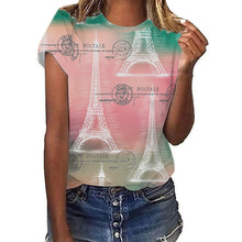 2023跨境新款欧美女装亚马逊美国独立日USA主题印花圆领短袖T恤女