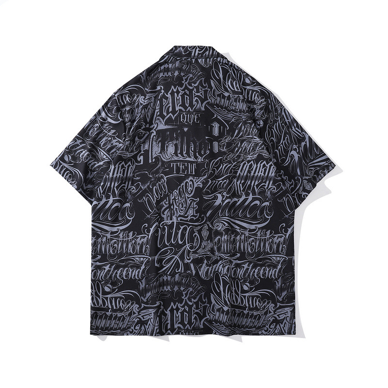 tkpa欧美西海岸奇卡诺tatoo满印短袖衬衫男式嘻哈街头衬衣半袖潮