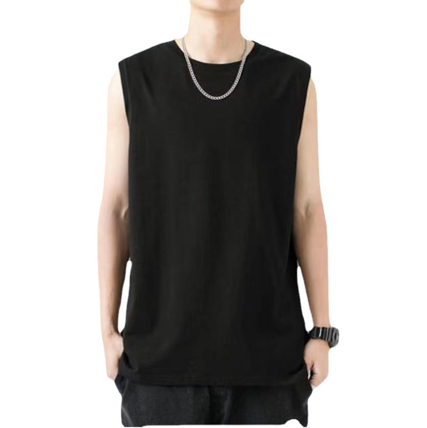 Summer round Neck Cotton Short-Sleeved Two-Pin T-shirt Men's and Women's Casual Unisex Style Sleeveless Vest Cotton Base Shirt