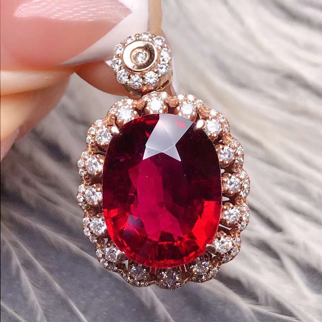 正品 天然碧玺戒指18k(玫瑰)金戒指女 红蓝绿宝石婚戒￥4580