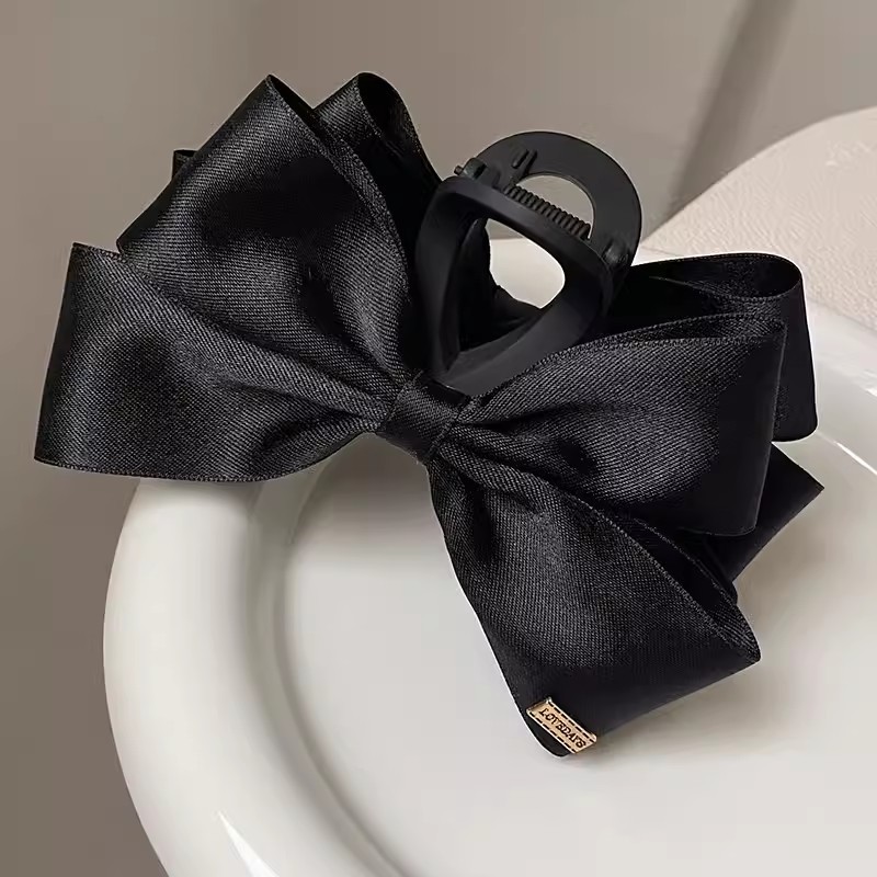 High-Grade Black Bow Claw Clip Headwear Female Large Hair Clip Back Head Shark Clip Updo Hair Clip Hairpin