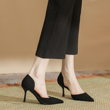 H718-11羊皮垫纯色夏季单鞋小香风小众设计细跟高跟鞋尖头中空鞋