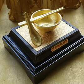 金碗托福绒沙金摆件 金碗筷 工艺品 富贵金饭碗结婚婚庆礼品