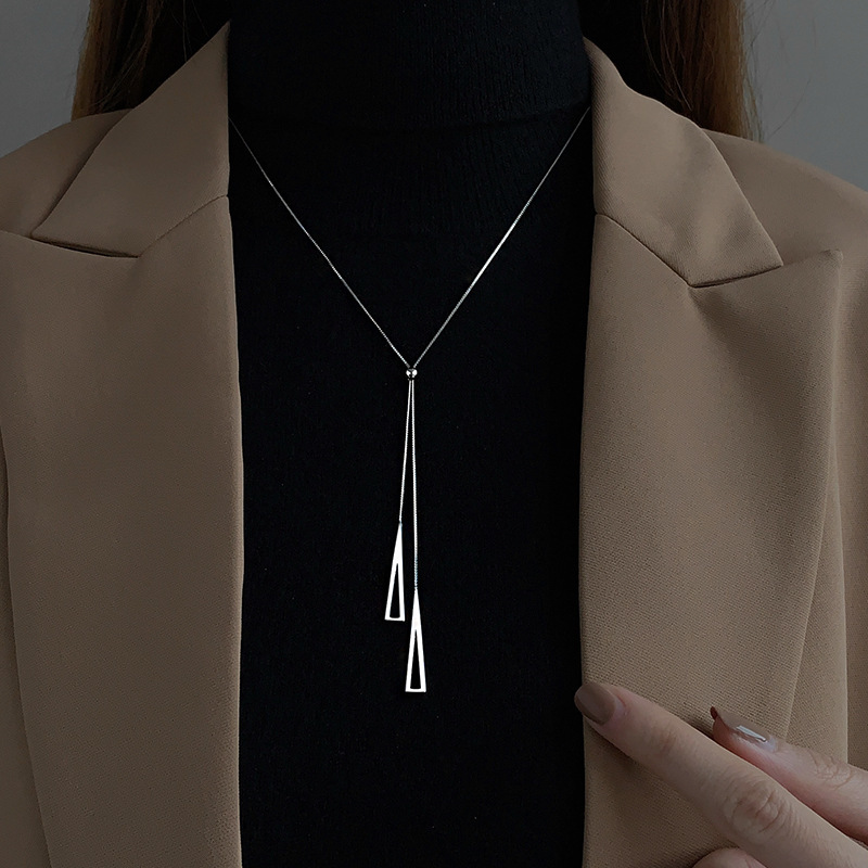 Titanium Steel Long Sweater Chain High-Grade Niche Design Pendant Adjustable Inverted Triangle Geometric Necklace Autumn and Winter