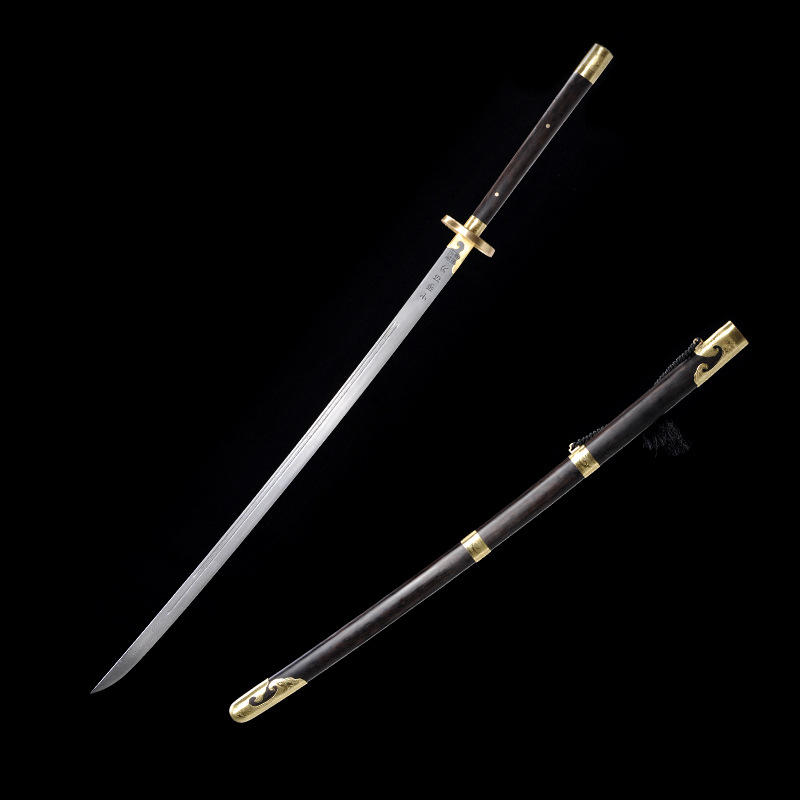 戚家刀花纹钢双手武术表演刀黑檀木包铜刻花少林比赛苗剑未开刃
