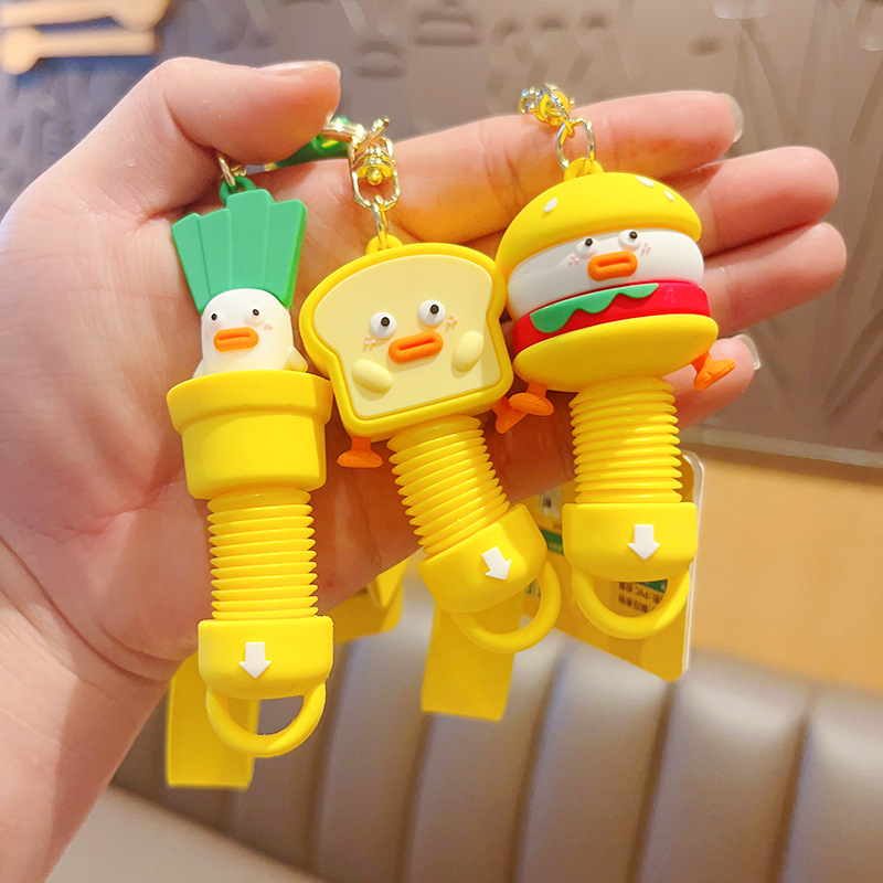 Creative Cartoon Cute Pressure Spring Food Trend Car Key Ring Schoolbag Couple Pendant Small Gift Wholesale