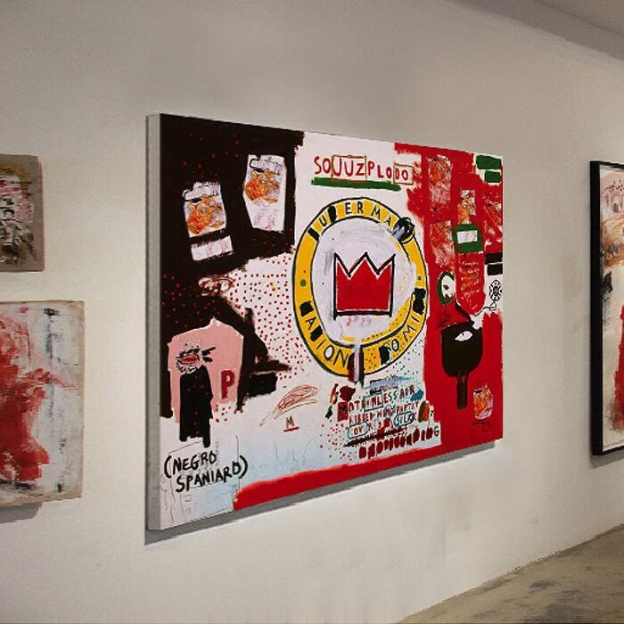 巴斯奎特皇冠潮流涂鸦装饰画 工业风酒吧ktv餐厅横幅巨幅红色挂画