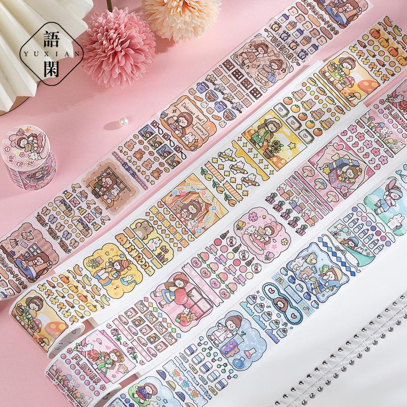 语闲特油和纸胶带 阿果缤纷日常系列 卡通女孩手帐diy素材贴画6款
