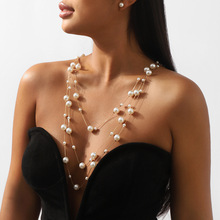 N11545跨境法式新款轻奢珍珠多层项链 优雅小香风设计感耳环颈链