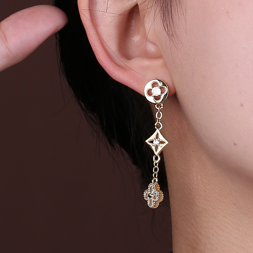 鑫饰幸运四瓣花耳环 韩国网红长款流苏耳坠优雅新款耳饰女批发