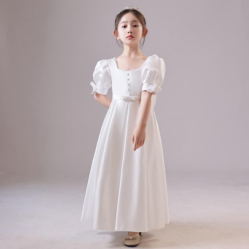 女童钢琴演奏礼服儿童洋气演出服花童主持人缎面公主裙生日长裙春