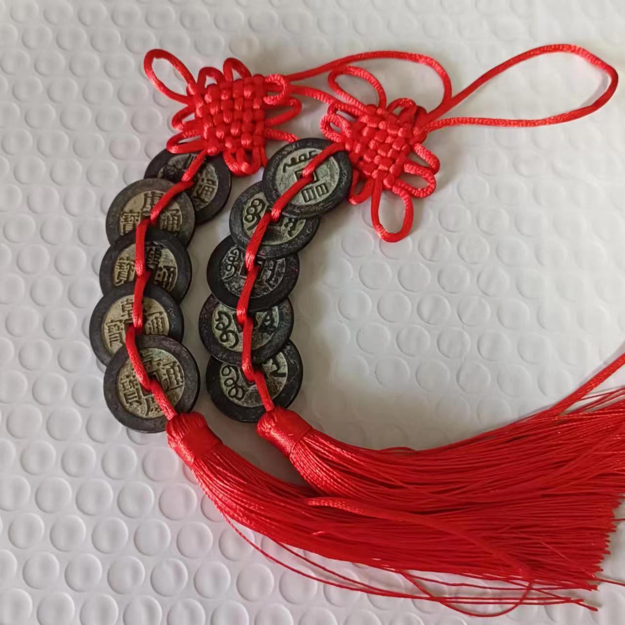 5cm大清加厚五帝钱门对门五帝钱仿真品挂件纯铜吉祥结铜钱古币五吊钱