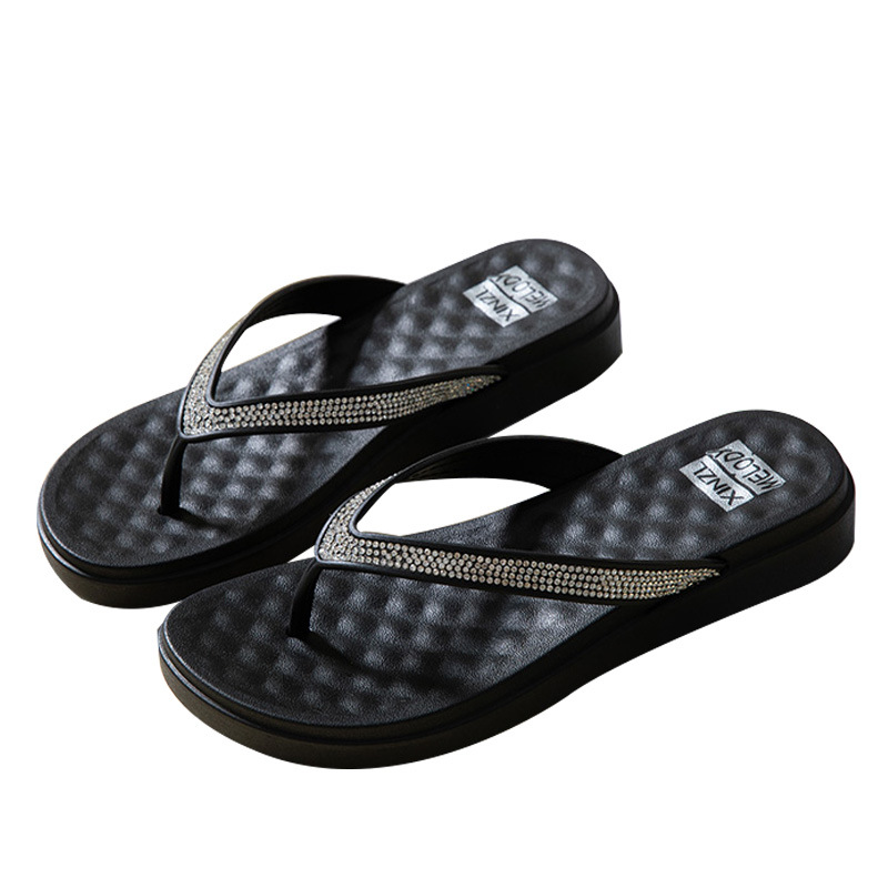 New Rhinestone Internet Celebrity Ins Trendy Stylish Flip-Flops Women's Summer Shit Feeling Platform Slippers Outdoor Beach Slippers