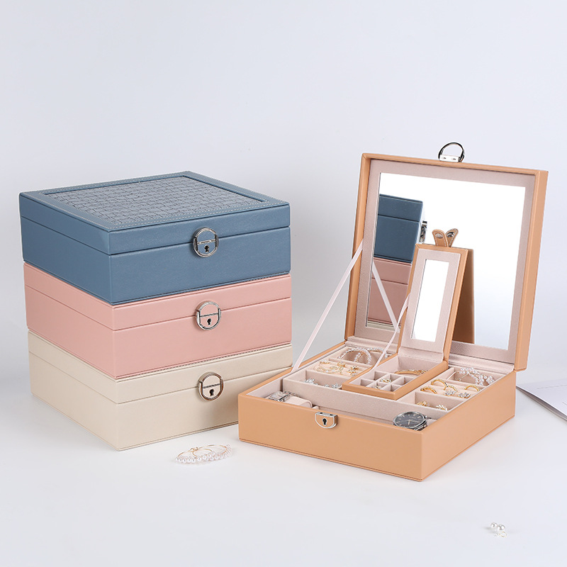 In Stock Ins Style Large Mirror Compartment Jewelry Box Storage Box Stud Earring Box Jewelry Earrings Jewelry Storage Box