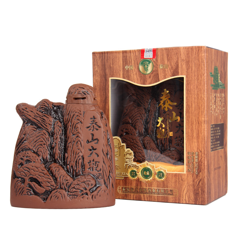 整箱山东白酒泰山大观石头瓶珍藏42度52度浓香型白酒固态纯粮食酒
