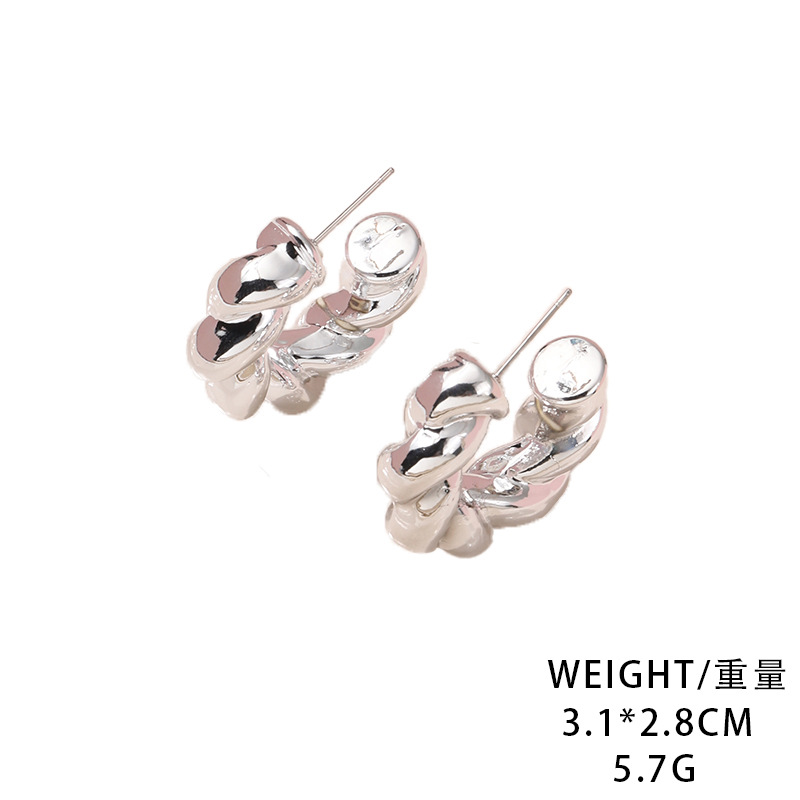 Hot Selling Product Fashion Simple Plastic Electroplating Ancient Silver C- Shaped Earrings Female Worker Factory Direct Sales Ornament Accessories Wholesale