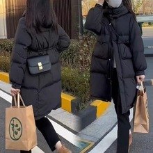 连帽中长款羽绒棉服女冬季新款韩版抽绳加厚棉衣外套女潮