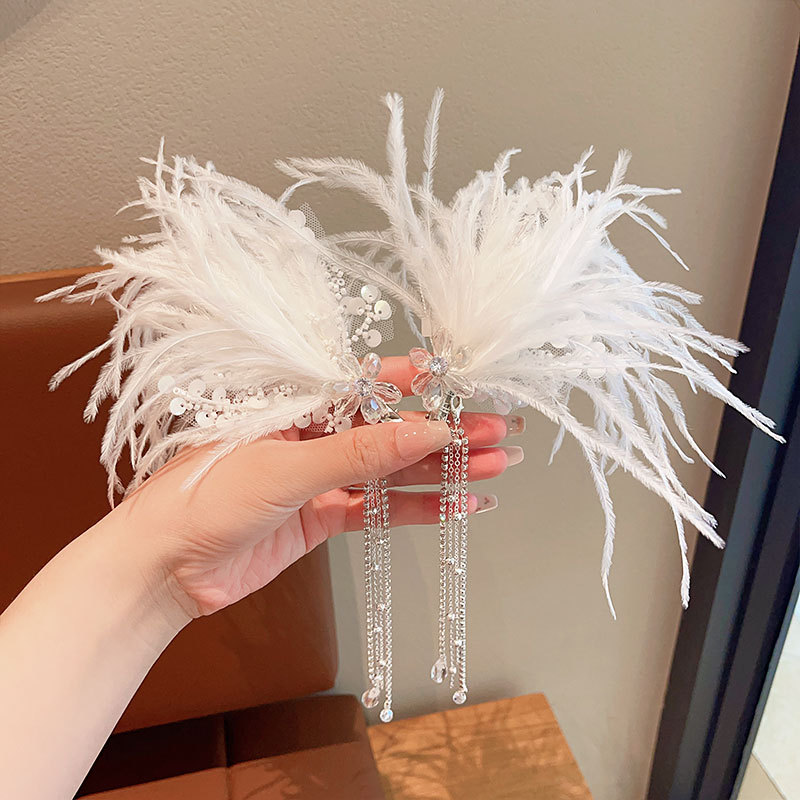 Fairy Butterfly Feather Tassel Hair Accessories Ancient Style Han Chinese Clothing Barrettes Children Crystal Performance Mori Style Princess Birthday Headdress