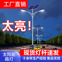 生产公路桥梁10米12米厂区太阳能路灯 小金豆LED平行臂双臂路灯
